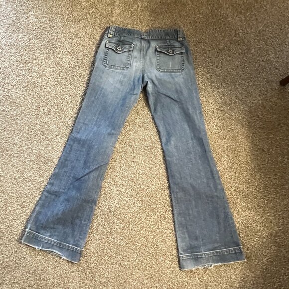 Banana Republic Jeans Double Buttons, Flap Pockets, Wide Leg - yellow accents 4 - Picture 2 of 11